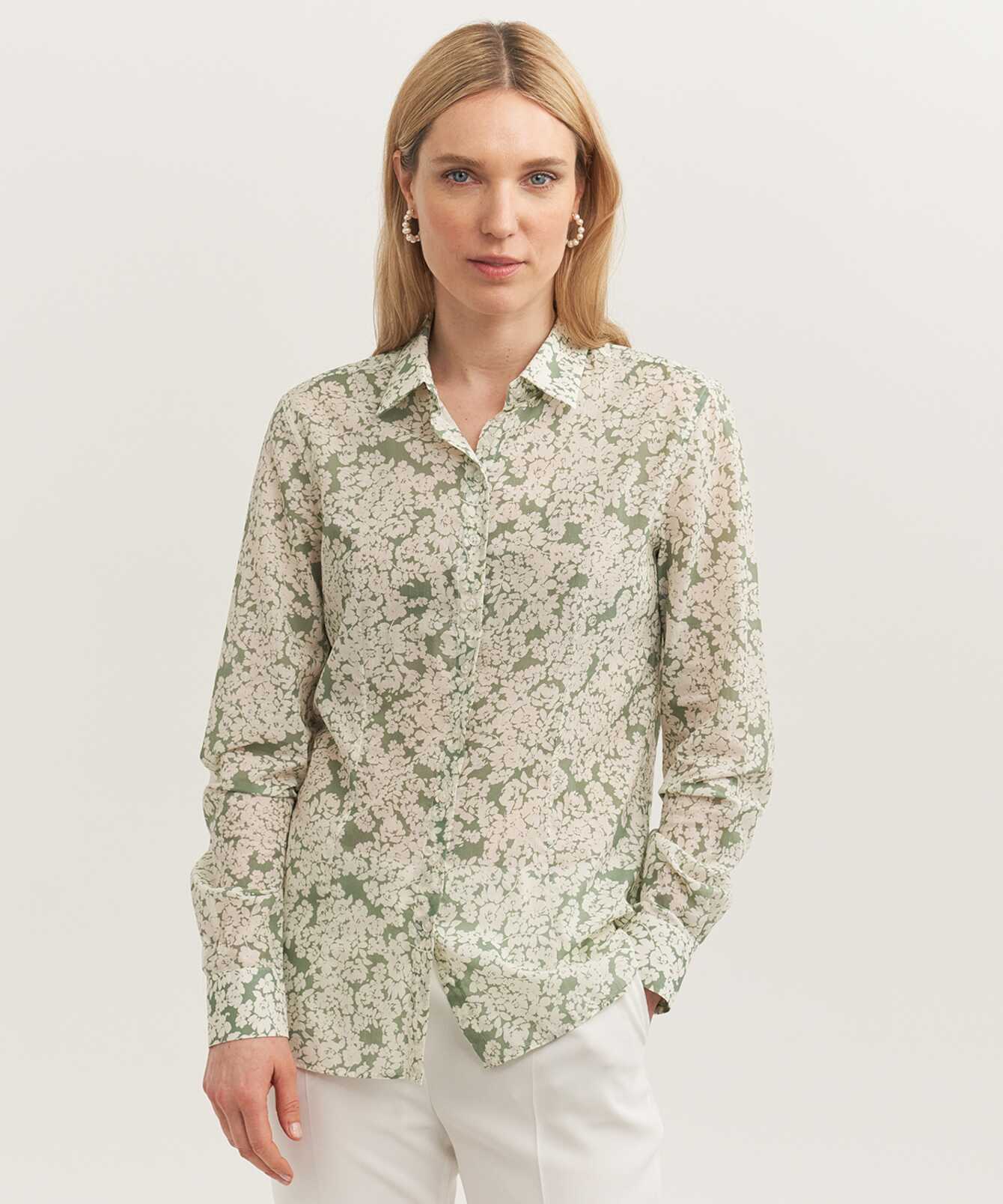 Skjorta Tilde Belleza Grön Blommig Toile Blus The Shirt Factory