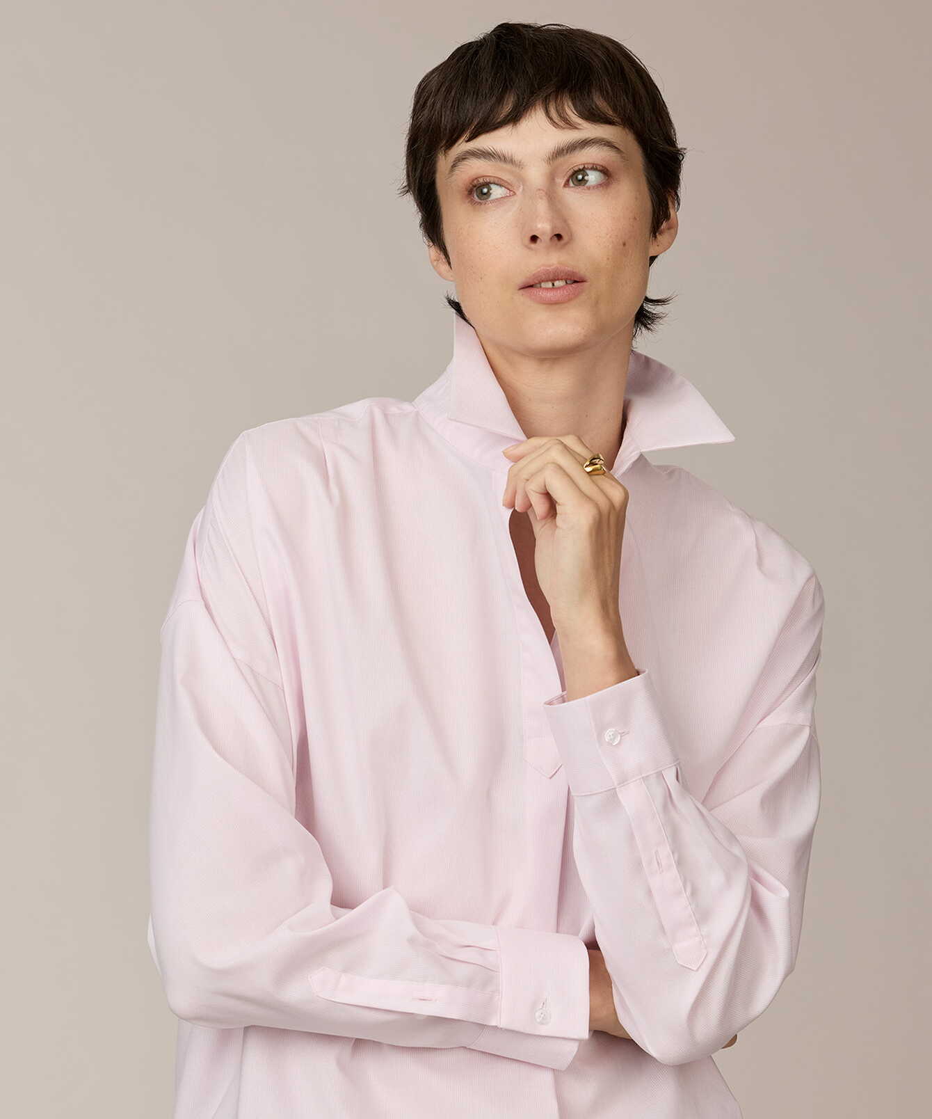 Shirt Mia Oxford Stripe Light Pink Pop Over Shirt The Shirt Factory