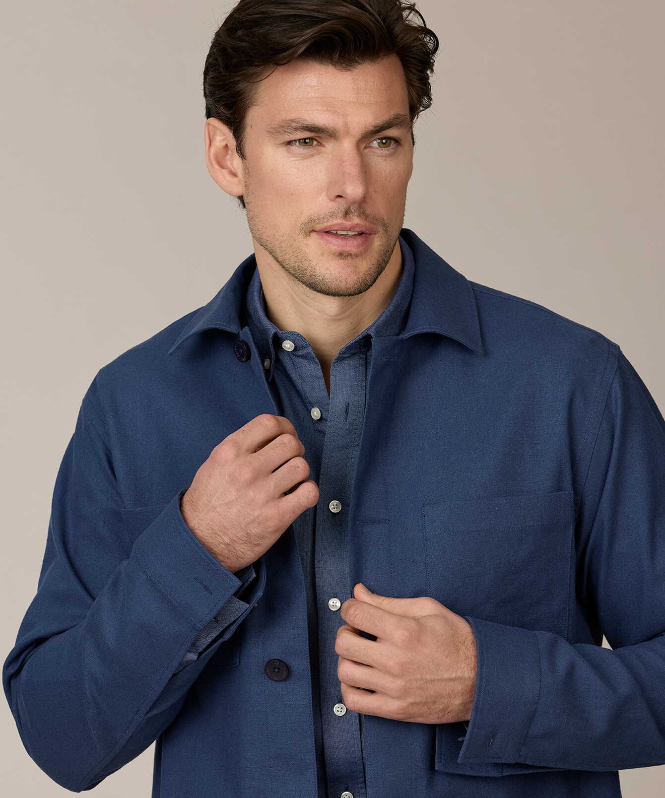 Skjorta Eric Ivy Linen Mörkblå Overshirt The Shirt Factory