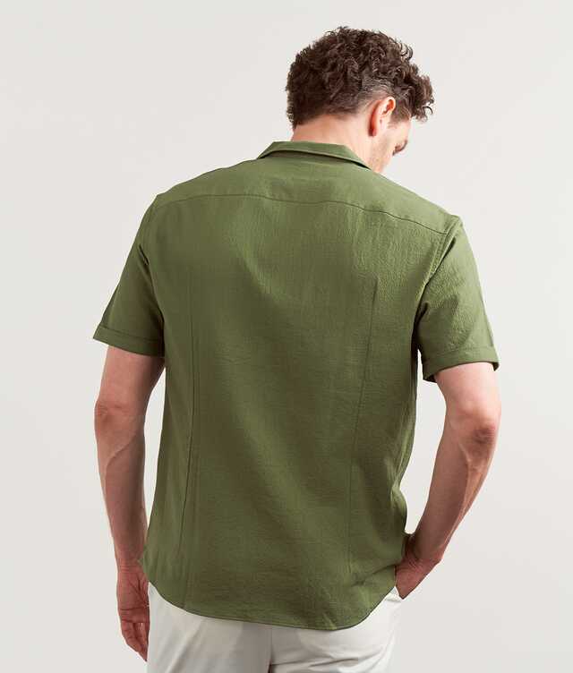 Belize Grön Kortärmad Seersucker Skjorta The Shirt Factory