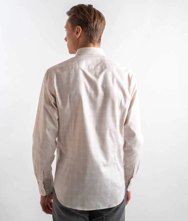 Munich Beige Easy To Iron Checkered Shirt Extra Long Sleeve The Shirt Factory