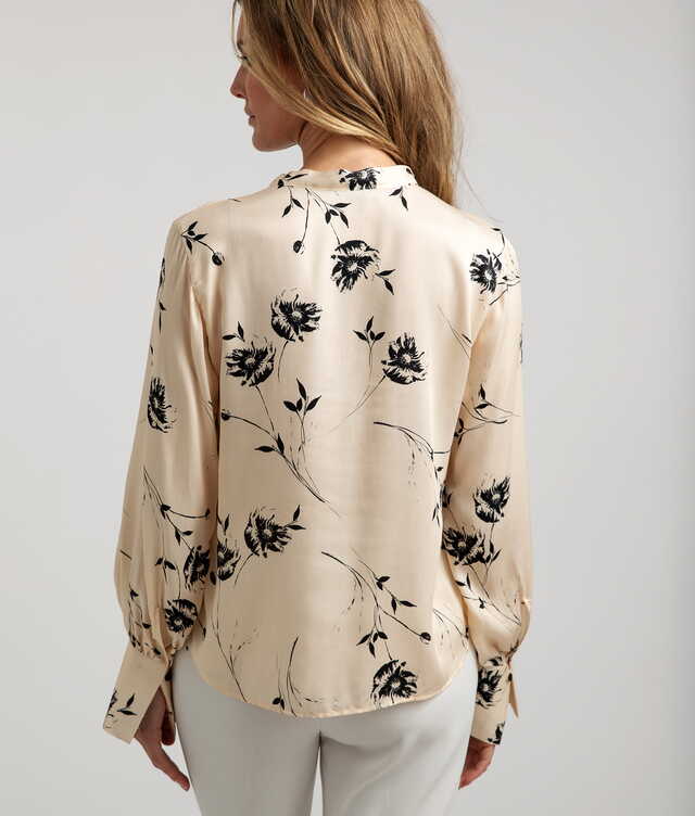 Jane Ivory Bloom Beige Tie Blouse The Shirt Factory