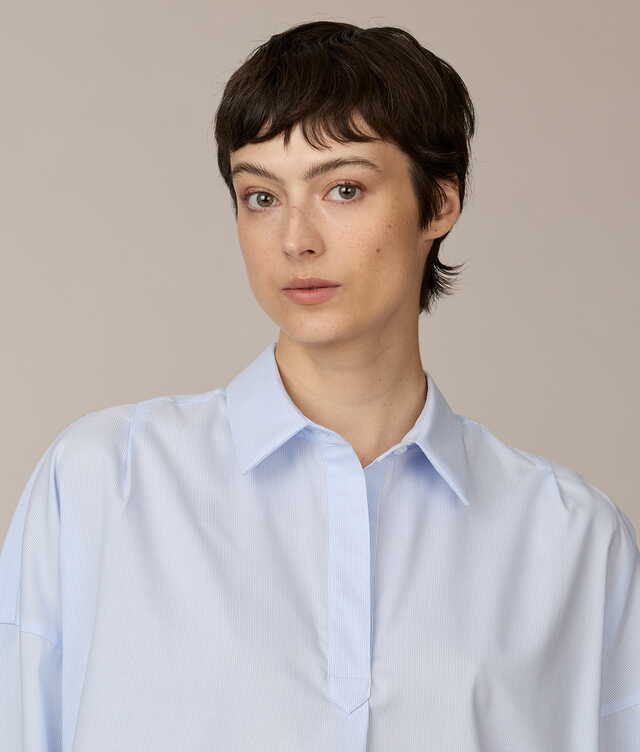 Mia Oxford Stripe Ljusblå Pop Over Skjorta The Shirt Factory