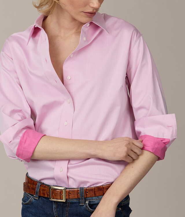 Piper Cotton Crest Sateen Rosa Skjorta The Shirt Factory