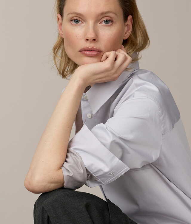 Piper Cotton Crest Sateen Ljusgrå Skjorta The Shirt Factory