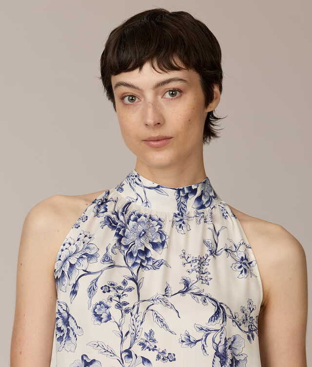 Celine Blue Satin Print Halterneck Blus The Shirt Factory