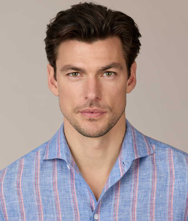 Mayrfair Linen Striped Shot Sleeve Shirt The Shirt Factory