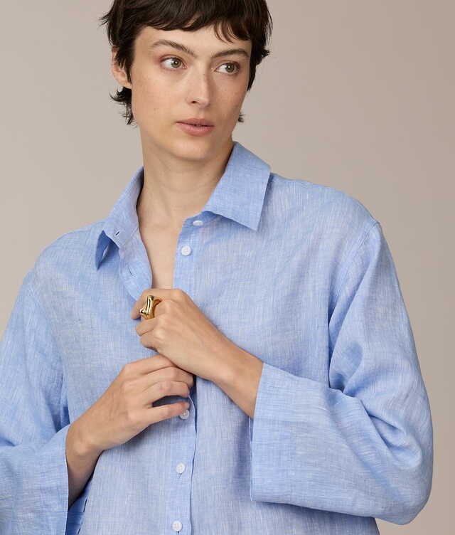 Melina Riviera Linen Blå Skjorta The Shirt Factory