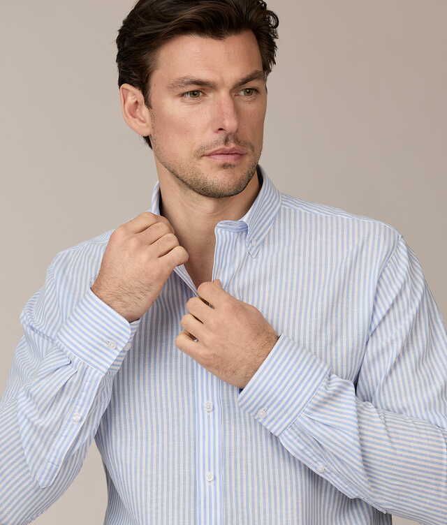 Toulon Stripe Blå Linneskjorta The Shirt Factory