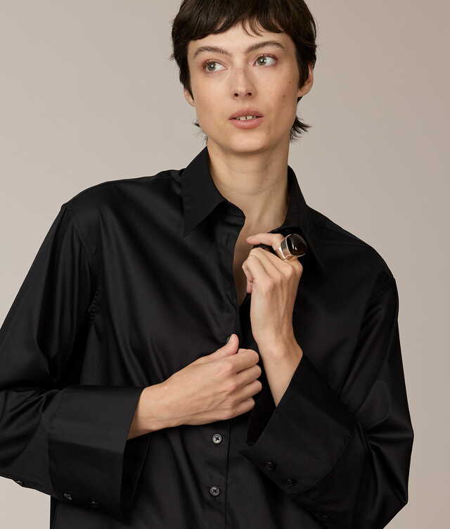 Caroline Cotton Poplin Svart Skjorta The Shirt Factory