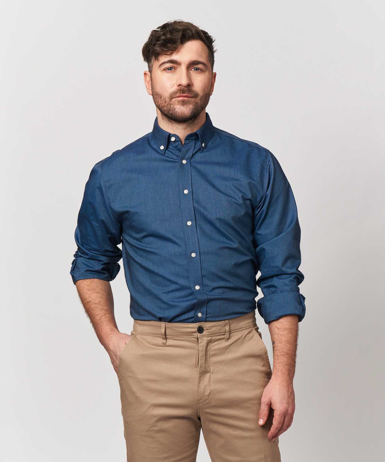 Skjorta Boston Oxford Denimblå Skjorta Extra Lång Ärm The Shirt Factory