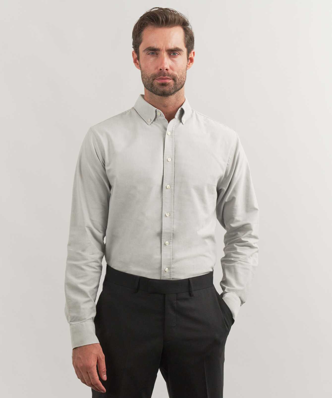 Skjorta Boston Oxford Ljusgrå Extra Lång Ärm The Shirt Factory