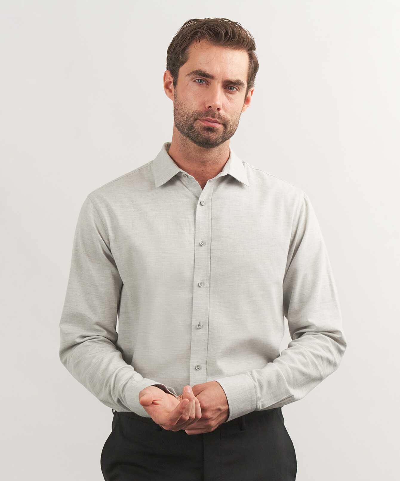 Shirt Costello Light Grey Twill Shirt in Brushed Cotton The Shirt Factory