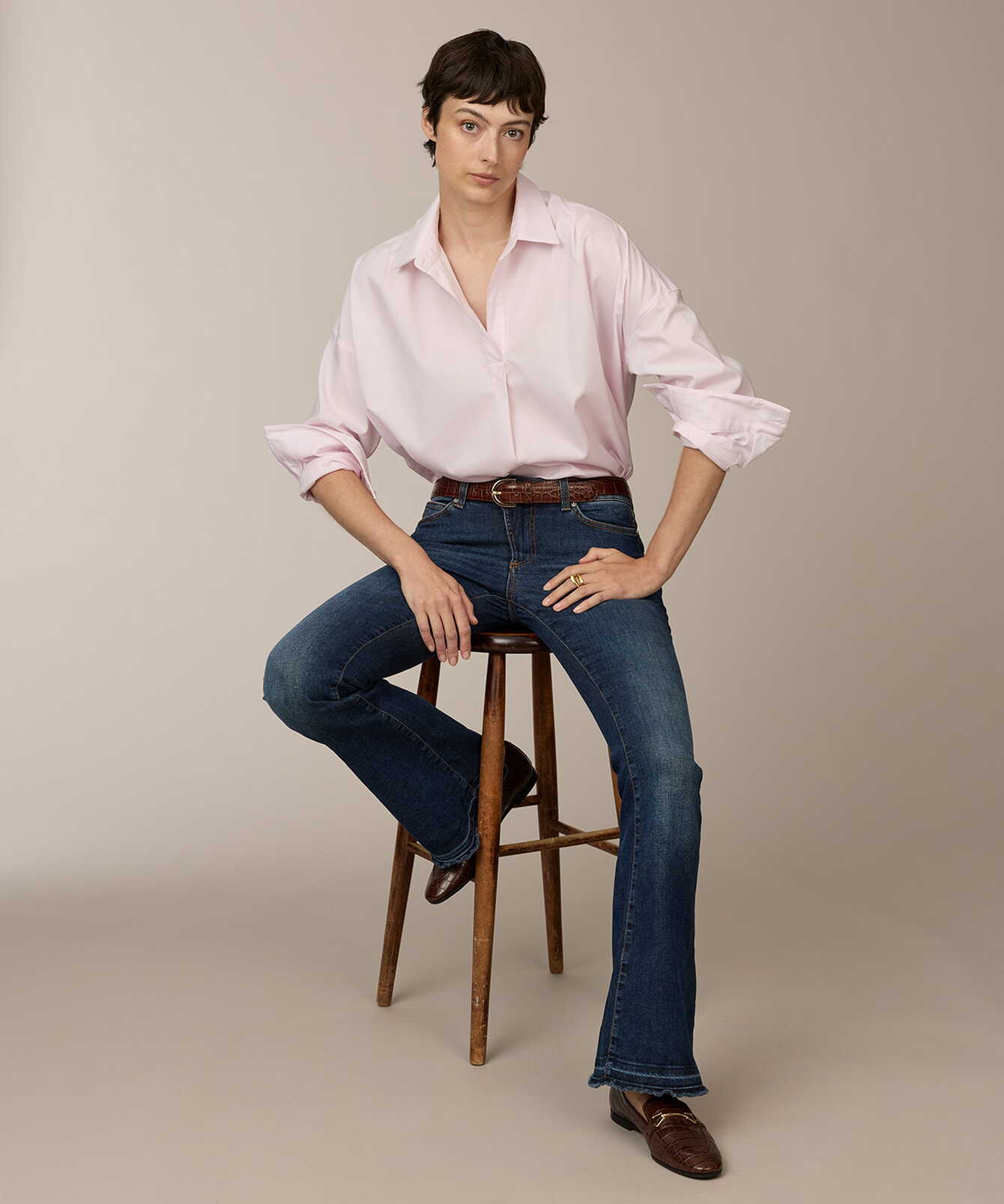 Shirt Mia Oxford Stripe Light Pink Pop Over Shirt The Shirt Factory