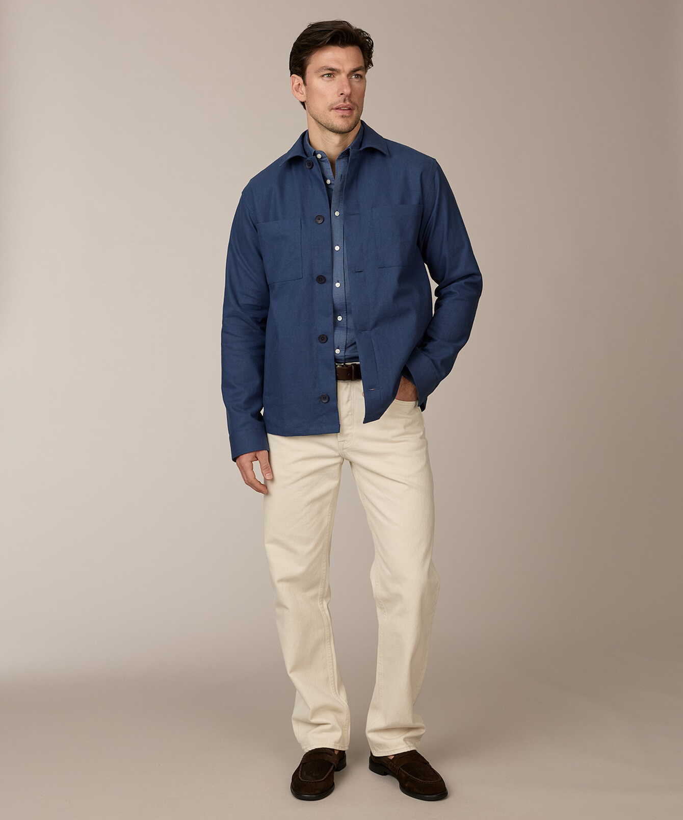 Skjorta Eric Ivy Linen Mörkblå Overshirt The Shirt Factory