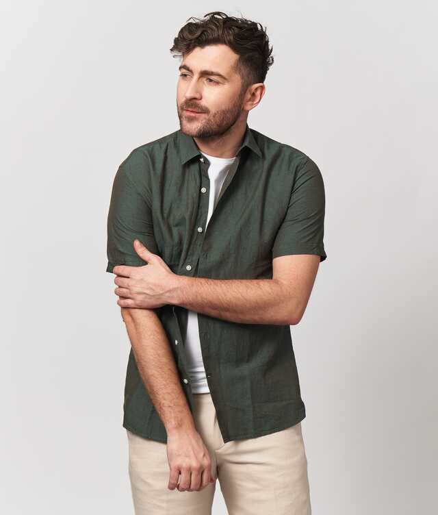 Slim fit - Portofino Green Short sleeve Linen Shirt 