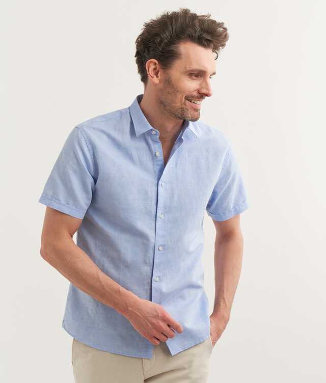 Slim fit - Portofino Light Blue Short Sleeve Linen Shirt 