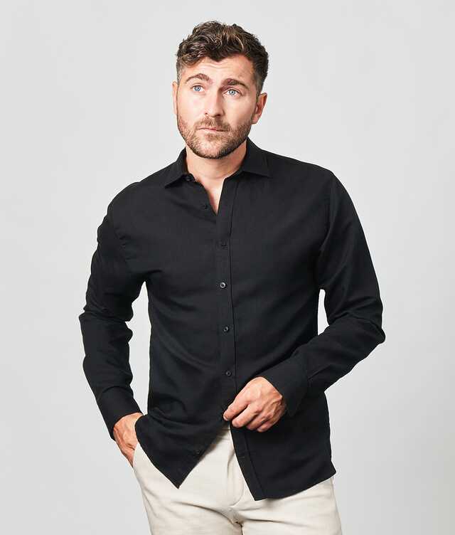 Slim fit - Portofino Black Linen Shirt Extra Long Sleeve