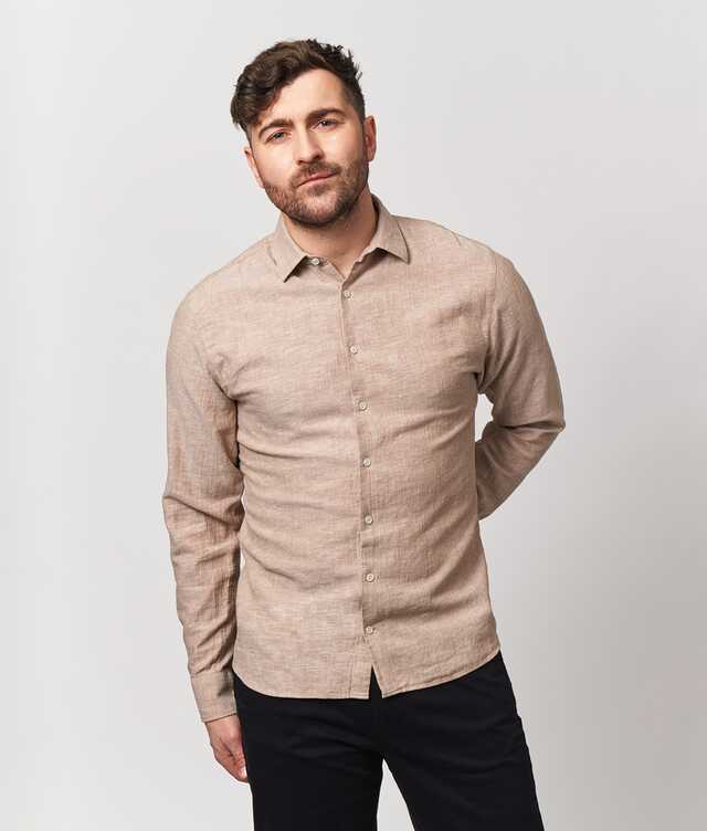 Regular fit - Webster Beige Cotton Linen Shirt 