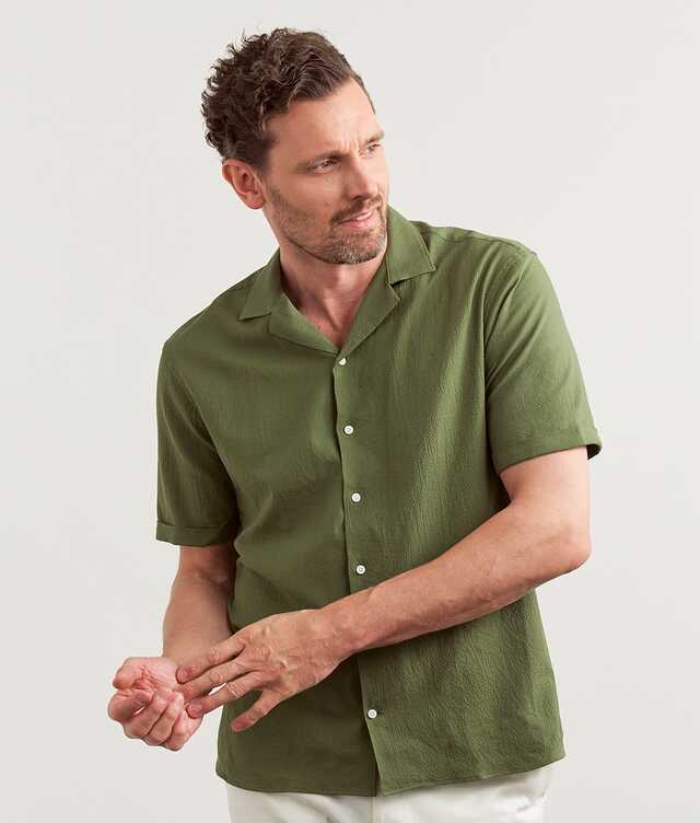 Regular fit - Belize Grön Kortärmad Seersucker Skjorta