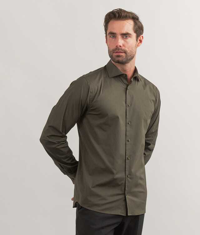 Slim fit - Urbane Poplin Grön Skjorta med Stretch