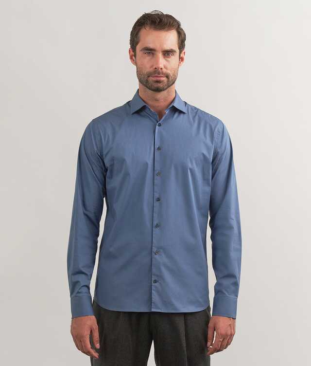 Slim fit - Urbane Poplin Blå Skjorta med Stretch