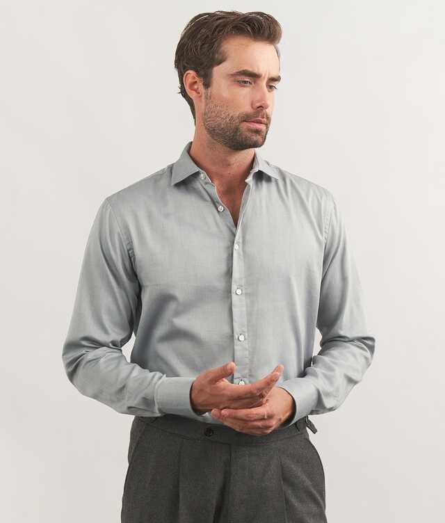 Slim fit - Mayfair Stålblå Dobbyskjorta med Mikrostruktur