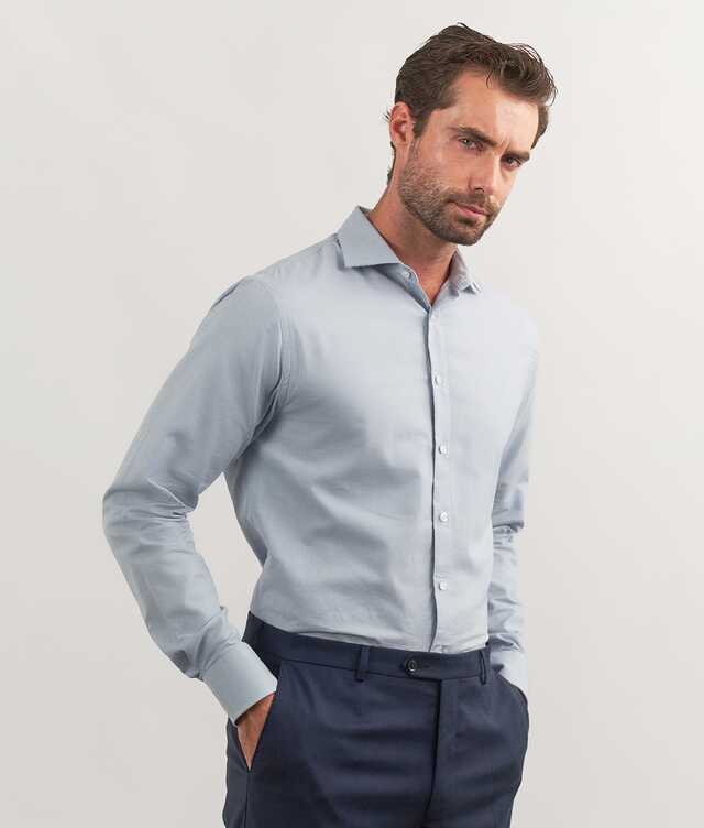 Slim fit - Orvieto Blå Twillskjorta med Hundtandsmönster