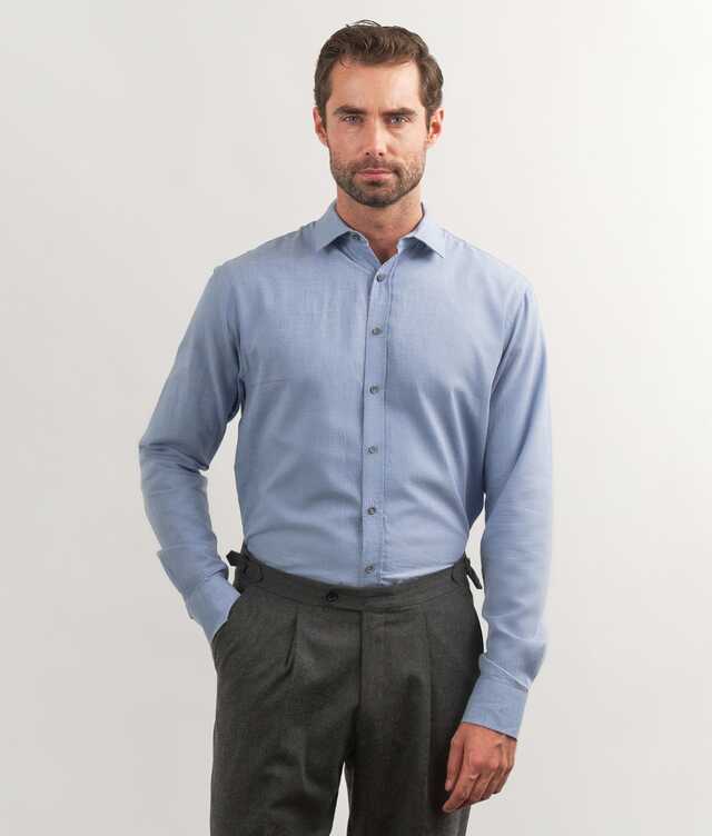 Slim fit - Costello Light Blue Twill Shirt in Brushed Cotton