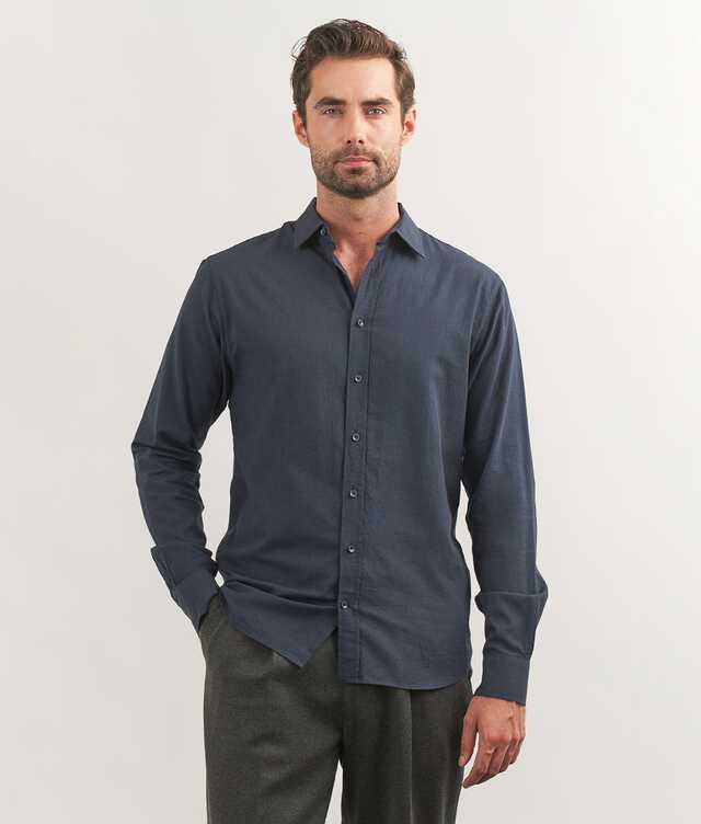 Slim fit - Costello Dark Blue Twill Shirt Brushed Cotton 