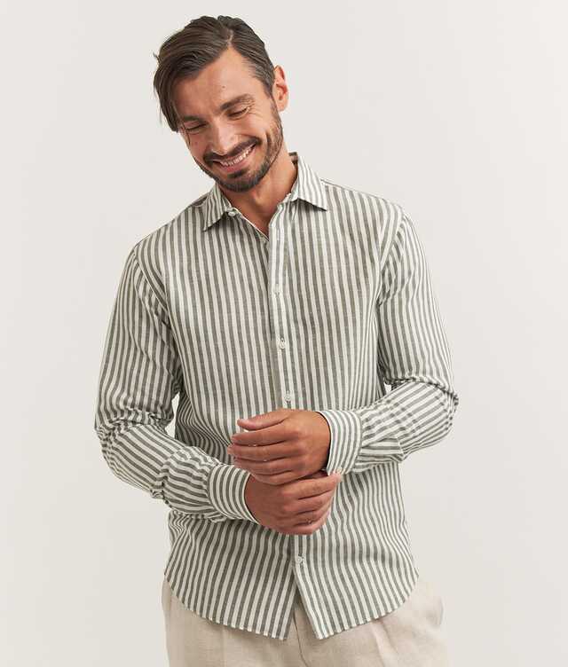 Shirt Portofino Stripe Green Linen Shirt The Shirt Factory