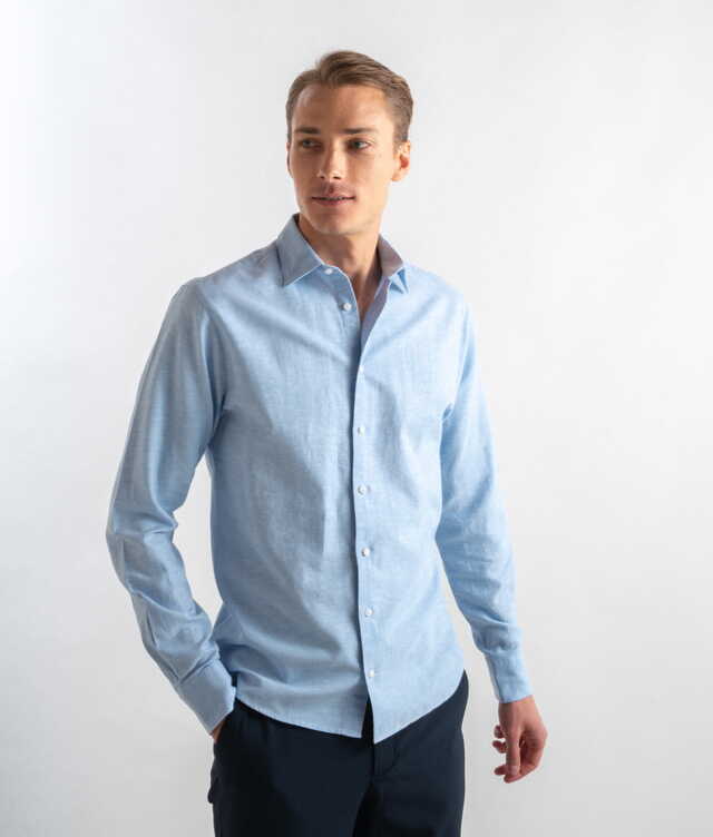 Slim fit - Webster Light Blue Cotton Linen Shirt 
