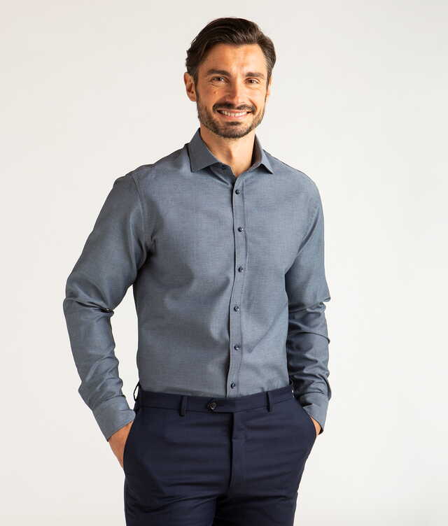 Slim fit - Manhattan Blå Texturerad Dobbyskjorta