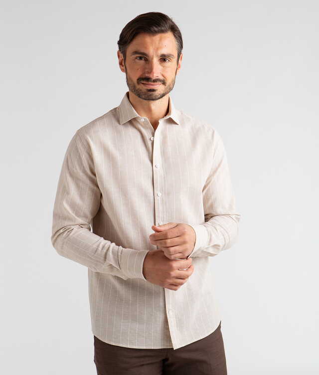 Shirt Amalfie Stripe Beige Linen shirt  The Shirt Factory