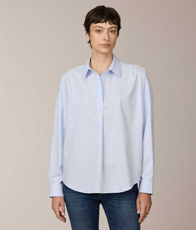 Skjorta Mia Oxford Stripe Ljusblå Pop Over Skjorta The Shirt Factory