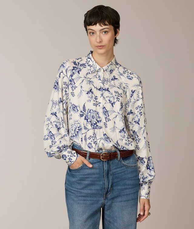 Skjorta Louise Blue Satin Print Blus The Shirt Factory