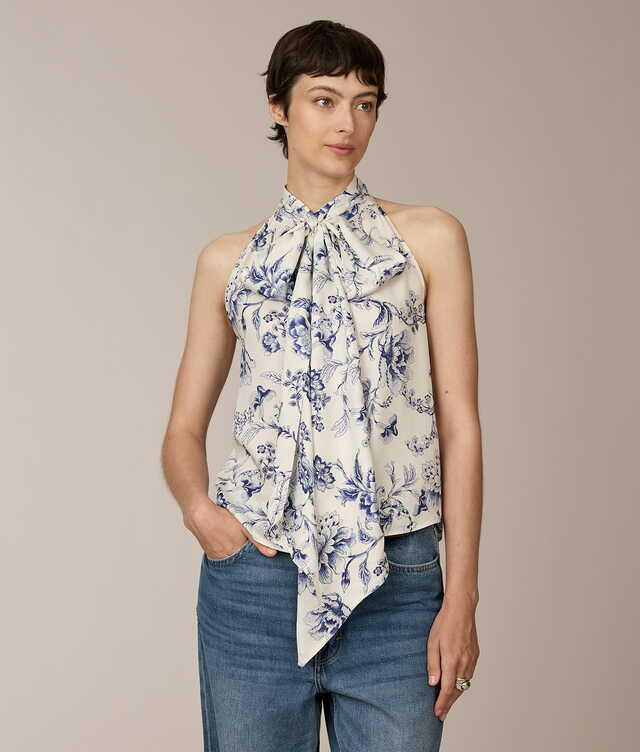 2459 - Celine Blue Satin Print Halterneck Top