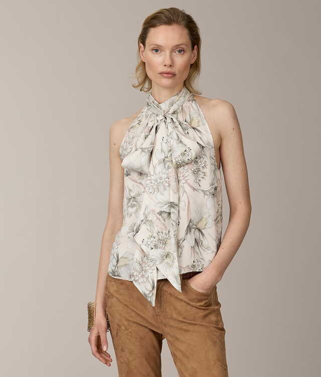 2459 - Celine Soft Petal Sketch Halterneck Blus