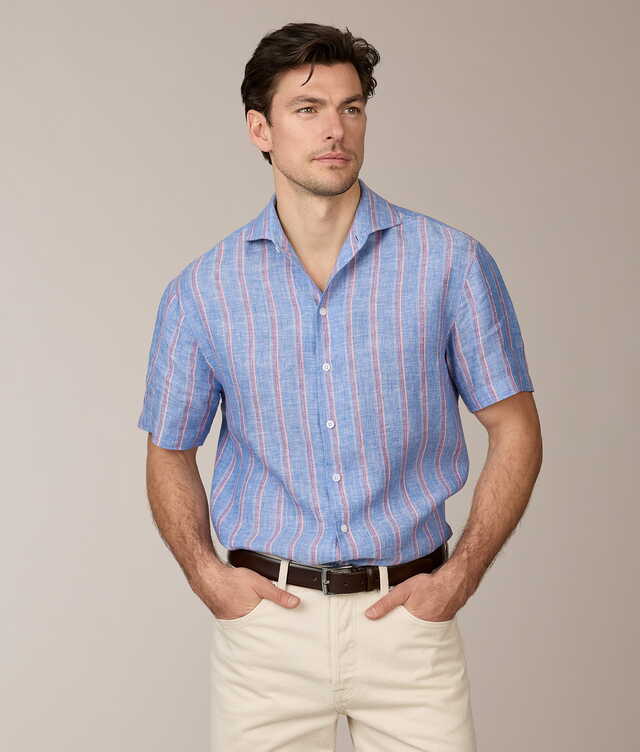 Shirt Mayrfair Linen Striped Shot Sleeve Shirt The Shirt Factory