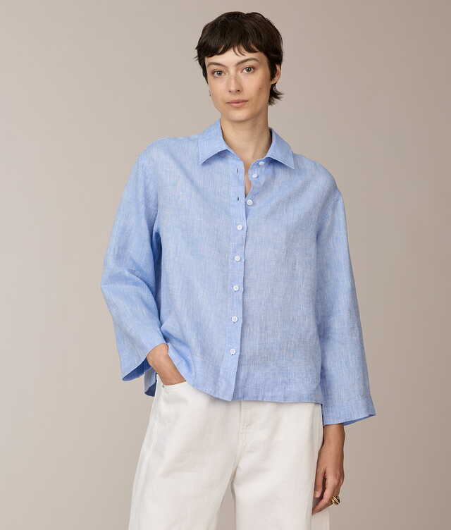 2415 - Melina Riviera Linen Blå Skjorta