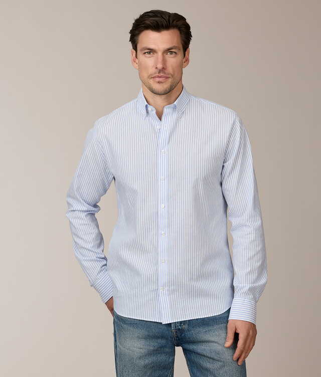 Skjorta Toulon Stripe Blå Linneskjorta The Shirt Factory